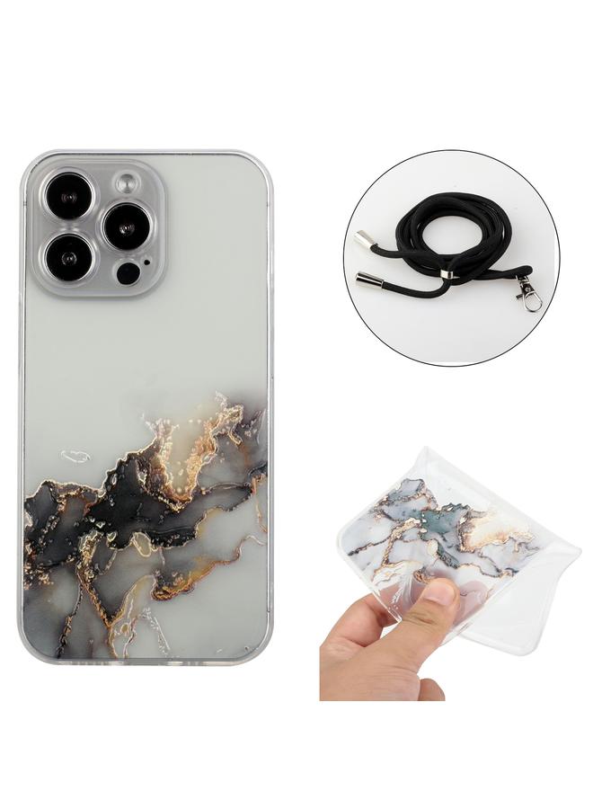 اس-توب جراب لهاتف iPhone 14 Pro مصنوع من مادة TPU بنمط رخامي مجوف ومضاد للصدمات مع حبل لحزام الرقبة - Image 2