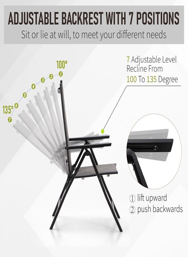 Harmony Home كرسي فناء قابل للتعديل وقابل للطي، إطار من الألمنيوم، مقاوم للطقس، خفيف الوزن، بدون تجميع، رمادي - Image 4