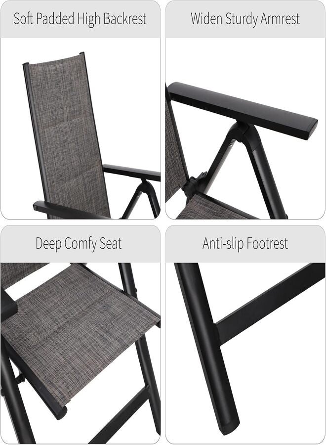 Harmony Home كرسي فناء قابل للتعديل وقابل للطي، إطار من الألمنيوم، مقاوم للطقس، خفيف الوزن، بدون تجميع، رمادي - Image 3