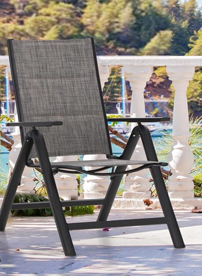 Harmony Home كرسي فناء قابل للتعديل وقابل للطي، إطار من الألمنيوم، مقاوم للطقس، خفيف الوزن، بدون تجميع، رمادي - Image 1