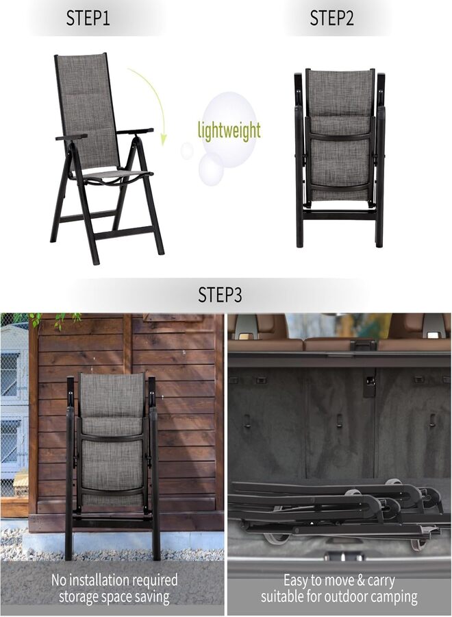 Harmony Home كرسي فناء قابل للتعديل وقابل للطي، إطار من الألمنيوم، مقاوم للطقس، خفيف الوزن، بدون تجميع، رمادي - Image 5
