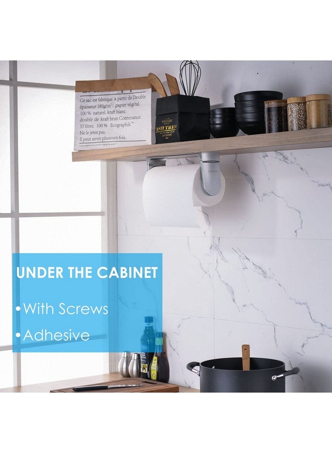 simpletome ONE HAND TEAR Paper Towel Holder Under Cabinet Adhesive or Drilling Installation Aluminum Alloy + ABS (Pearl Chrome Silver) - Image 3