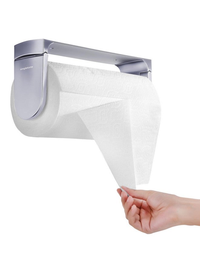 simpletome ONE HAND TEAR Paper Towel Holder Under Cabinet Adhesive or Drilling Installation Aluminum Alloy + ABS (Pearl Chrome Silver) - Image 1