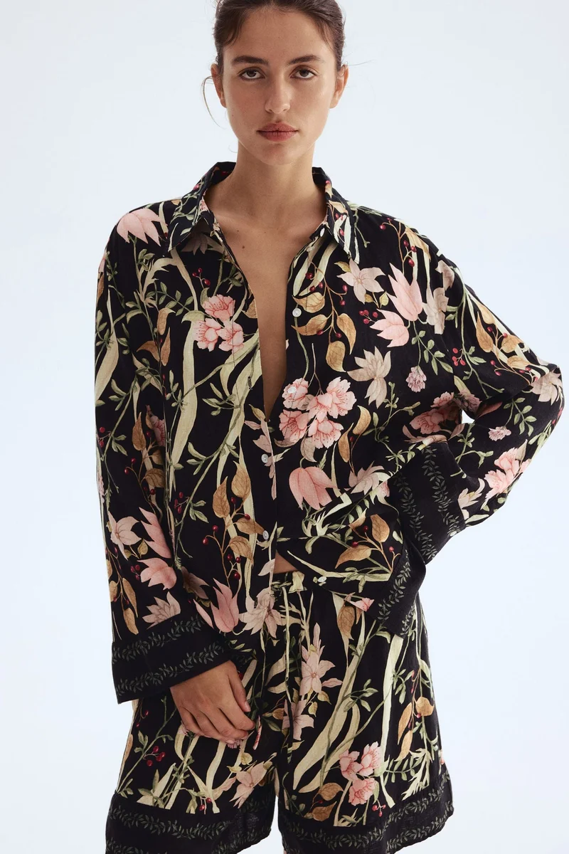 اتش اند ام قميص من مزيج الكتان