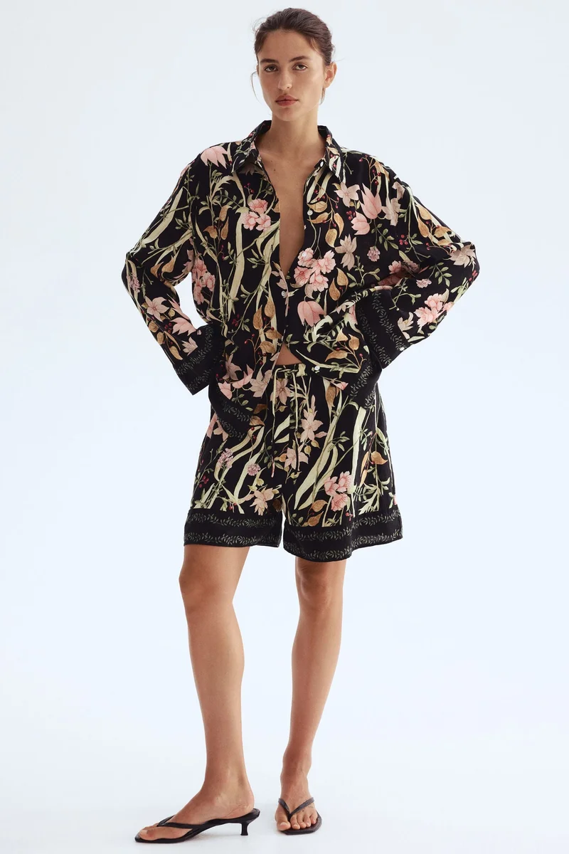 اتش اند ام قميص من مزيج الكتان