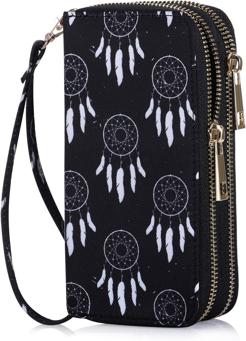 HAWEE Cellphone Wallet for Women Dual Zipper Long Purse with Removable Wristlet - Image 1