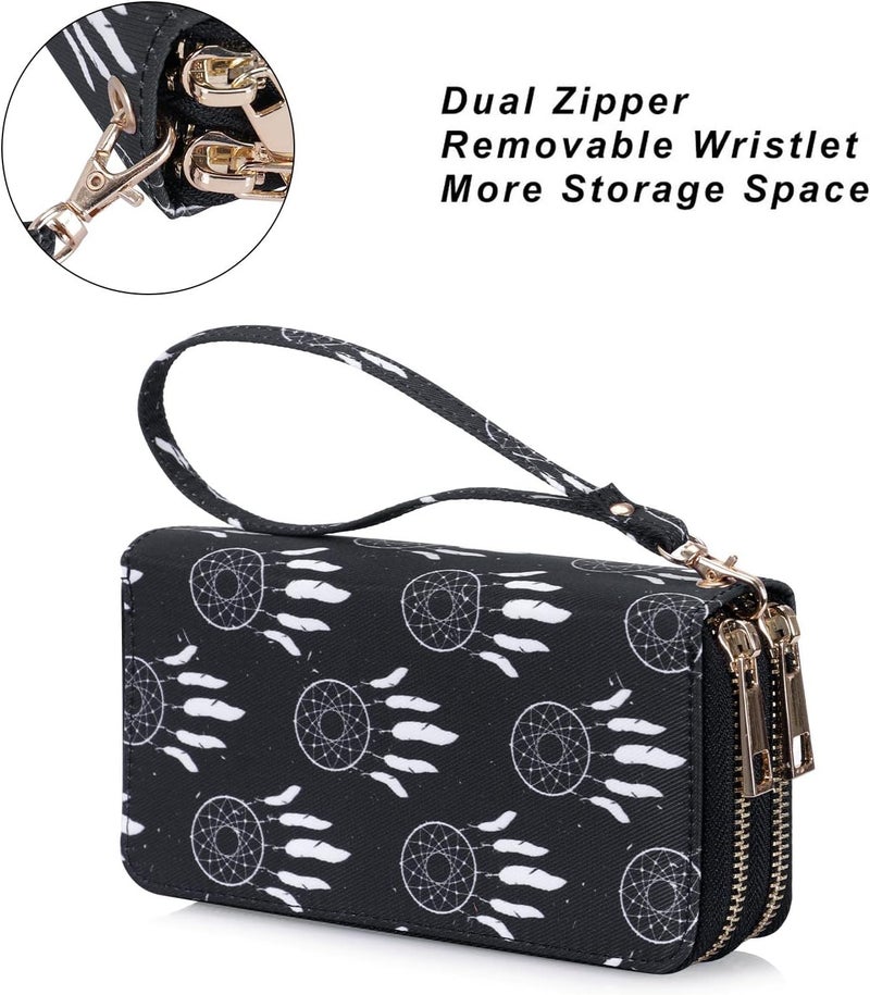 HAWEE Cellphone Wallet for Women Dual Zipper Long Purse with Removable Wristlet - Image 4