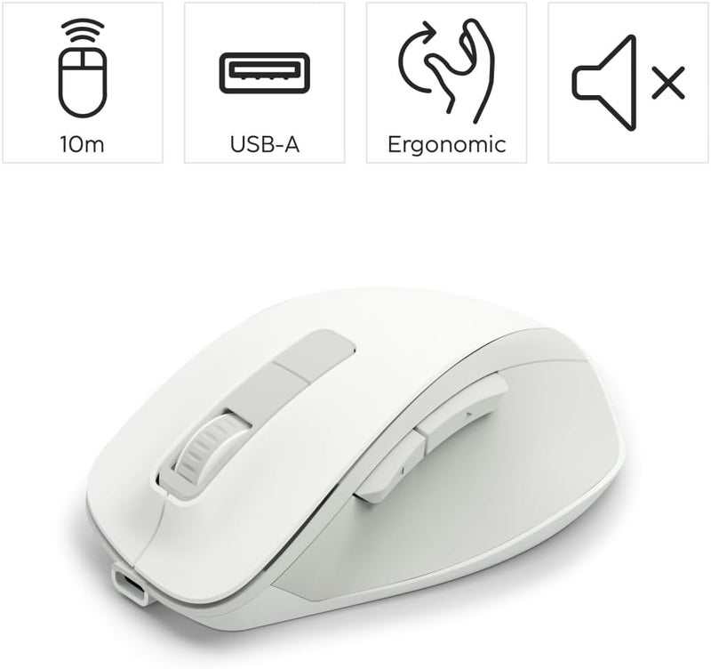 Hama Wireless Rechargeable Wireless Mouse with Battery, Ergonomic Shape, 6 Buttons, 800/1200/1600 DPI, AI Assistant, 2.4 GHz, Ideal as Computer Mouse, Laptop Mouse, White - Image 2