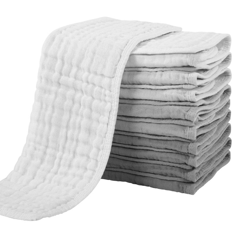 Yoofoss Muslin Burp Cloths for Baby 10 Pack 100 Cotton Baby Washcloths for Boys Girls Large 20X10 Super Soft and Absorbent Gradient Grey
