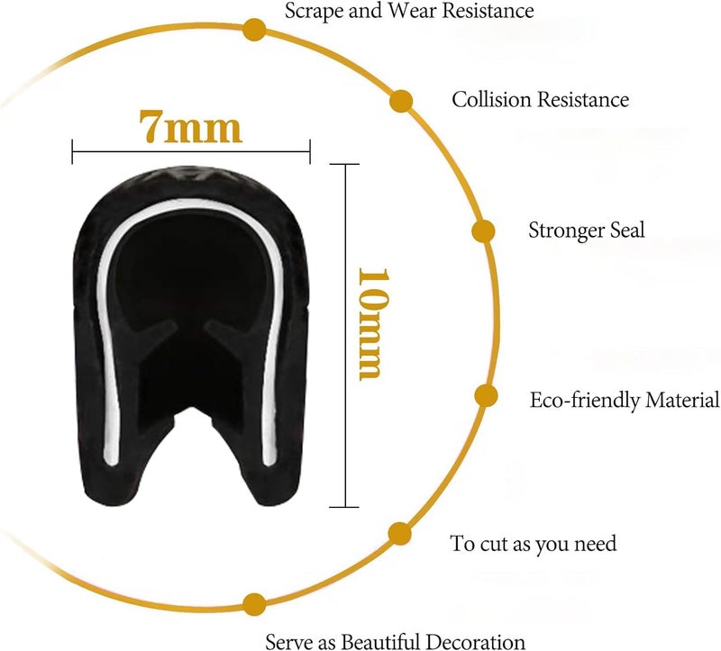 JVCV® U Shape Edge Trim Rubber Strip Seal Protector Anti-Scratch Anti-Collision Heavy Duty Door Edge Guard Protector for Cars Door Guards for Most Cars - 5 Mtrs (Black) - Image 3