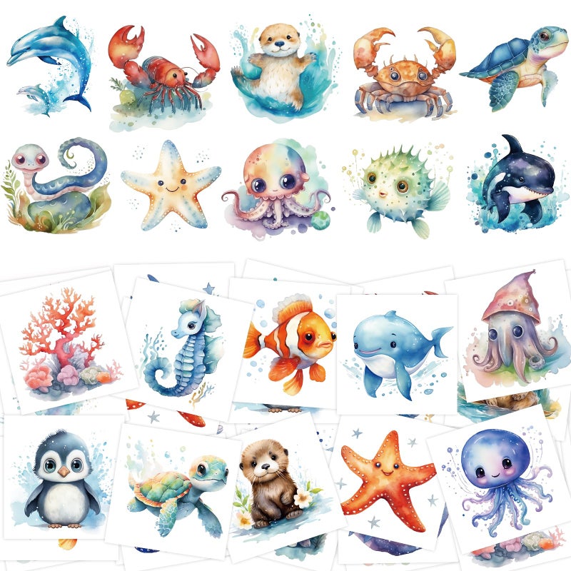 Fancy Land 140Pcs Ocean Animals Temporary Tattoos for Kids Under the Sea Creature Individual Tattoos for Ocean Theme Birthday Party Decoration Favors Baby Shower Supplies Goodie Bag Stuffers - Image 3