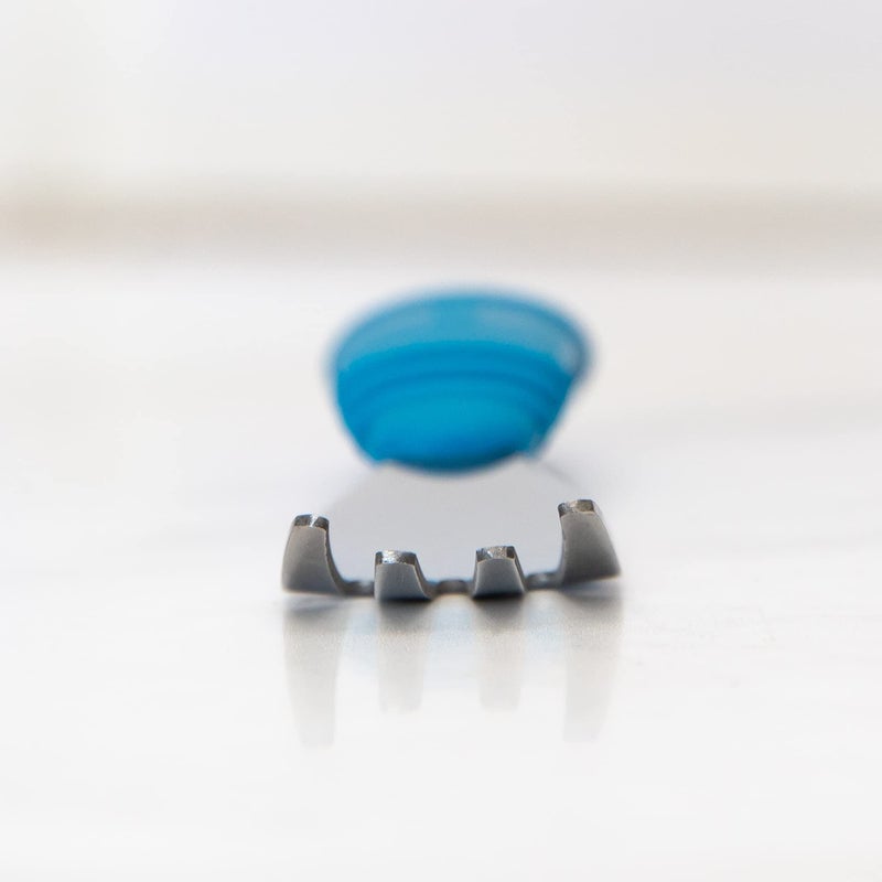 Bumkins Toddler Utensils, Kids Size Fork and Spoon Set, Silicone and Stainless-Steel Training Silverware, Angled Forks / Sporks for Self-Feeding, Children Hold Learning to Eat, 18 Mos Up, Dark Blue - Image 2