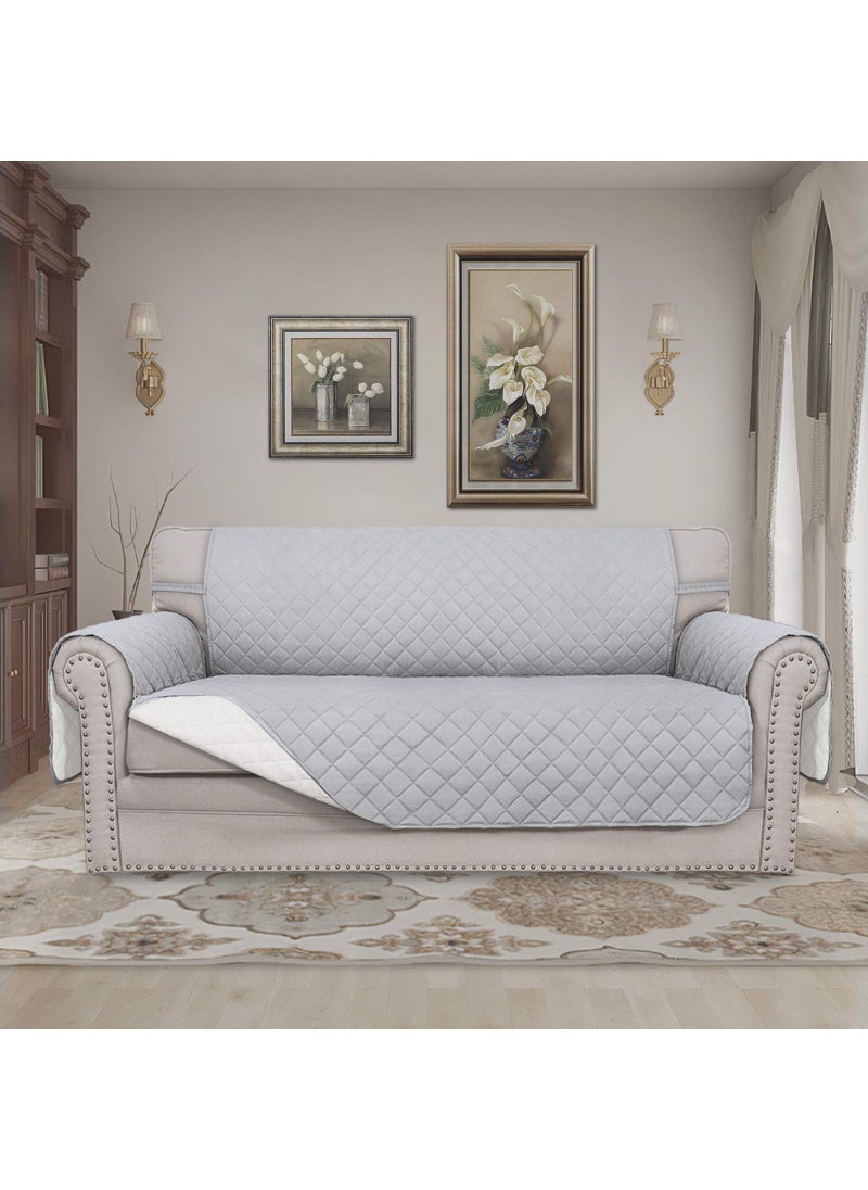 Easy-Going Easy-Going Sofa Slipcover Reversible Loveseat Sofa Cover Couch Cover for 2 Cushion Couch Furniture Protector with Elastic Straps for Pets Kids Dog Cat (Oversized Loveseat  Light Gray/Ivory)  - Image 2