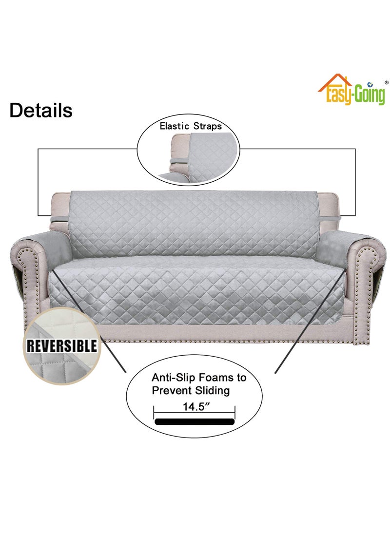 Easy-Going Easy-Going Sofa Slipcover Reversible Loveseat Sofa Cover Couch Cover for 2 Cushion Couch Furniture Protector with Elastic Straps for Pets Kids Dog Cat (Oversized Loveseat  Light Gray/Ivory)  - Image 3