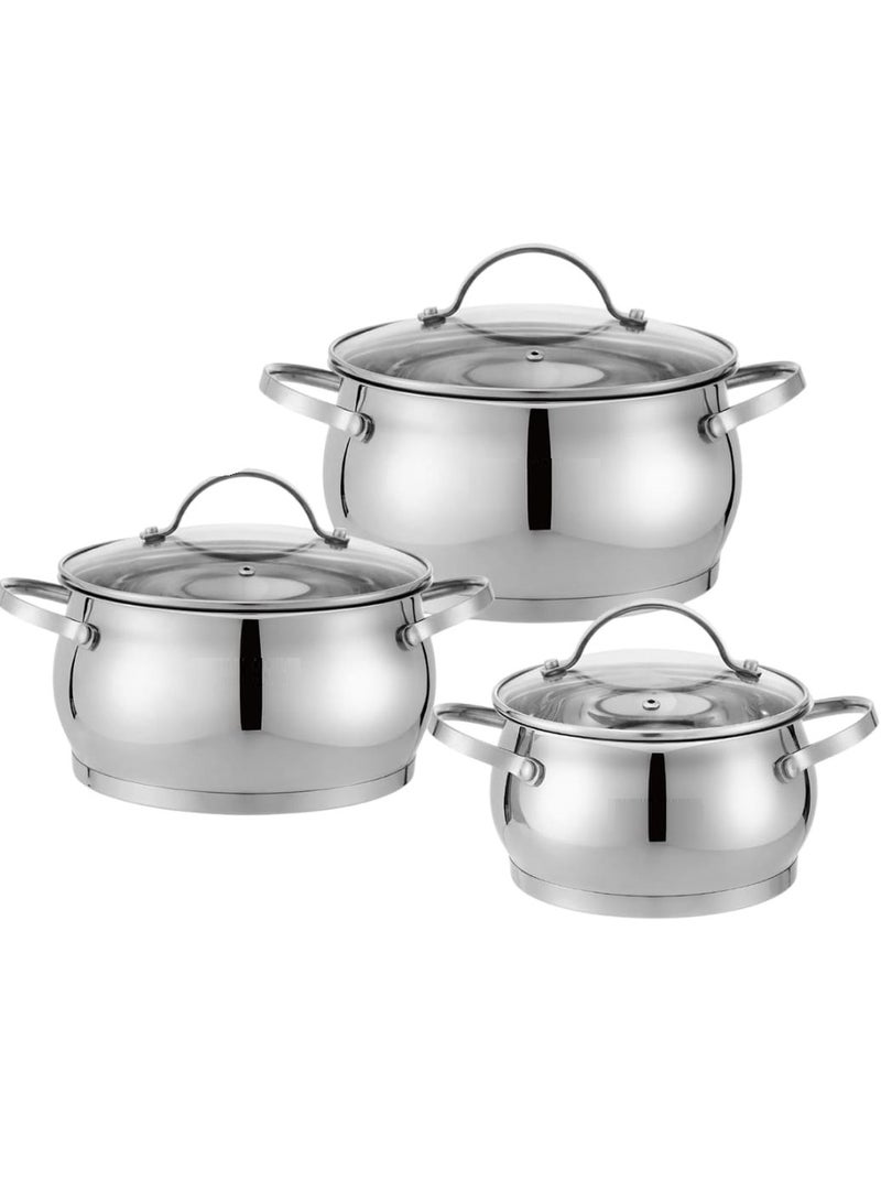 HausRoland Stainless steel pot set consisting of 3 pots with glass lid and two handles - Image 1