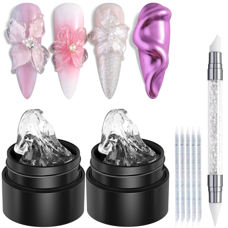 Fcozpjk 2PCS Clear 3D Sculpting Gel Kit - Non-Sticky Hand Carving Gel with Silicone Pen for Nails 3D Flowers Nail Design Manicure Salon Supplies - Image 1