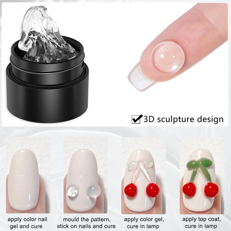 Fcozpjk 2PCS Clear 3D Sculpting Gel Kit - Non-Sticky Hand Carving Gel with Silicone Pen for Nails 3D Flowers Nail Design Manicure Salon Supplies - Image 4