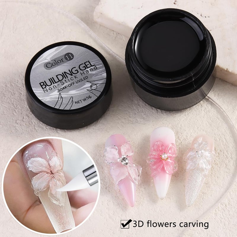 Fcozpjk 2PCS Clear 3D Sculpting Gel Kit - Non-Sticky Hand Carving Gel with Silicone Pen for Nails 3D Flowers Nail Design Manicure Salon Supplies - Image 3