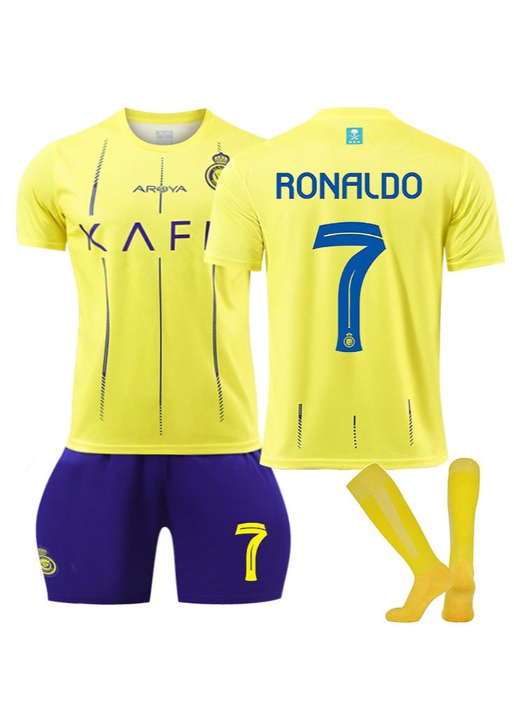 Perfii Kids Football Jersey Set 7 Cristiano Ronaldo Complete Soccer Jersey Set with 1 Jersey 1 Short and 1 Pair of Socks Perfect Gift for Kids Children and Football Fans Best Price KSA Riyadh Jeddah