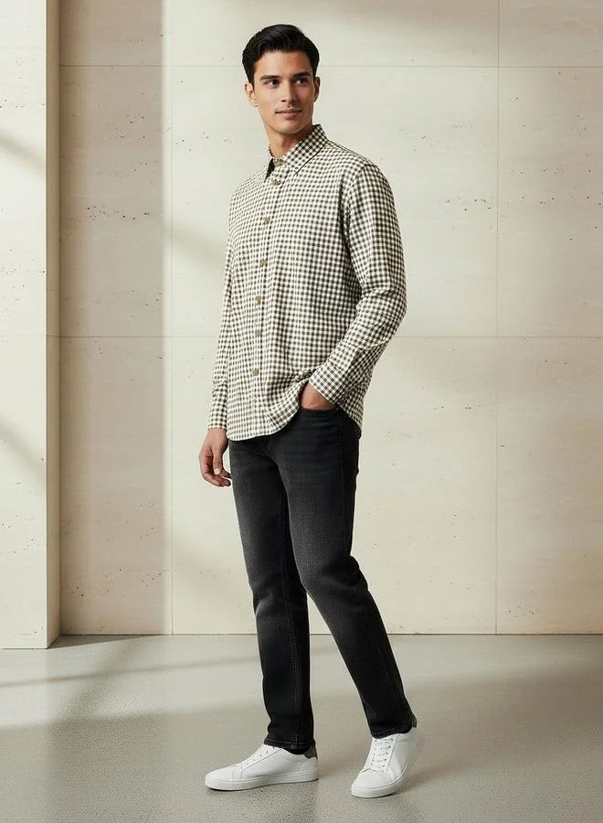 سبلاش فيڤ Men Regular Fit Collared Checked Long Sleeve Shirt