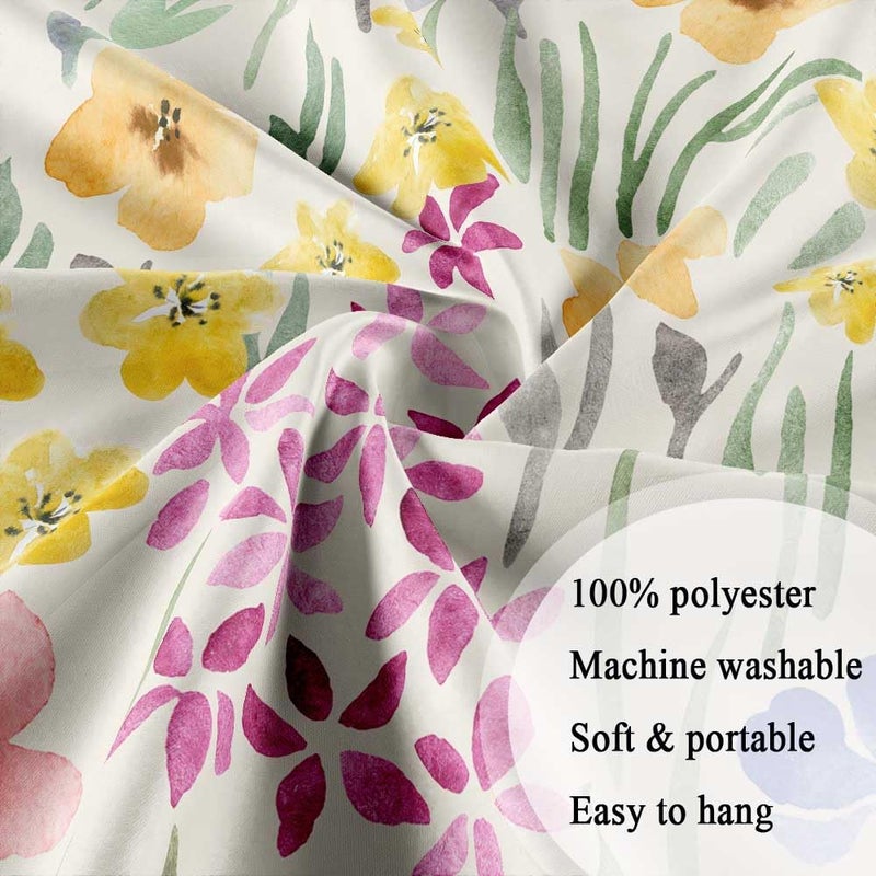 Hajmsug Cute Floral Shower Curtain,Colorful Kids Watercolor Flower Fabric Spring Boho Girls Girly Wildflower Pink Cloth Bathroom Curtains, Funky Trendy Plant Bathroom Decor Set with Hooks 72x72 Inch - Image 3