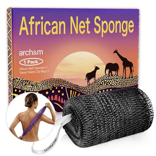 ARCH&M African Exfoliating Net Sponge - 53" Extra-Long Loofah Exfoliating Bath Sponge, Quick-Dry Mesh Body Scrubber for Women and Men Daily Use Body Care, Gentle for Sensitive Skin, Travel Spa Gifts - Image 1