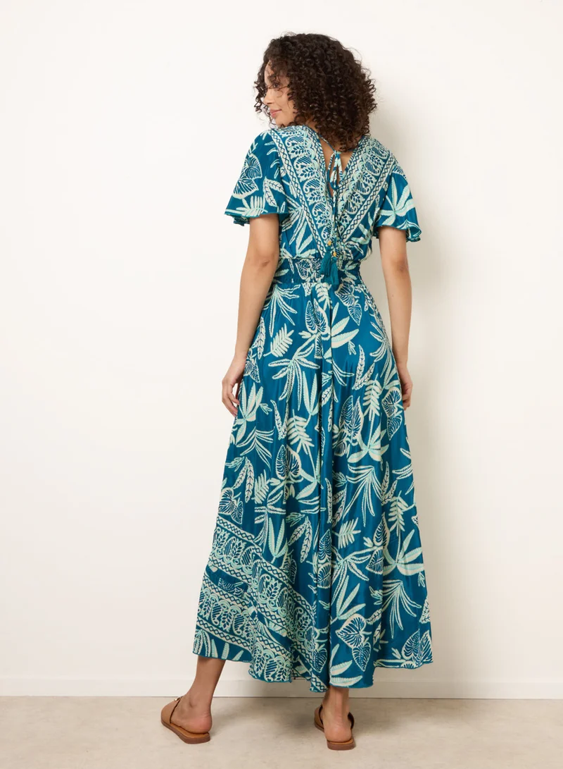 بلو فانيلا Wrap Over Angel Sleeve Shirred Maxi Dress