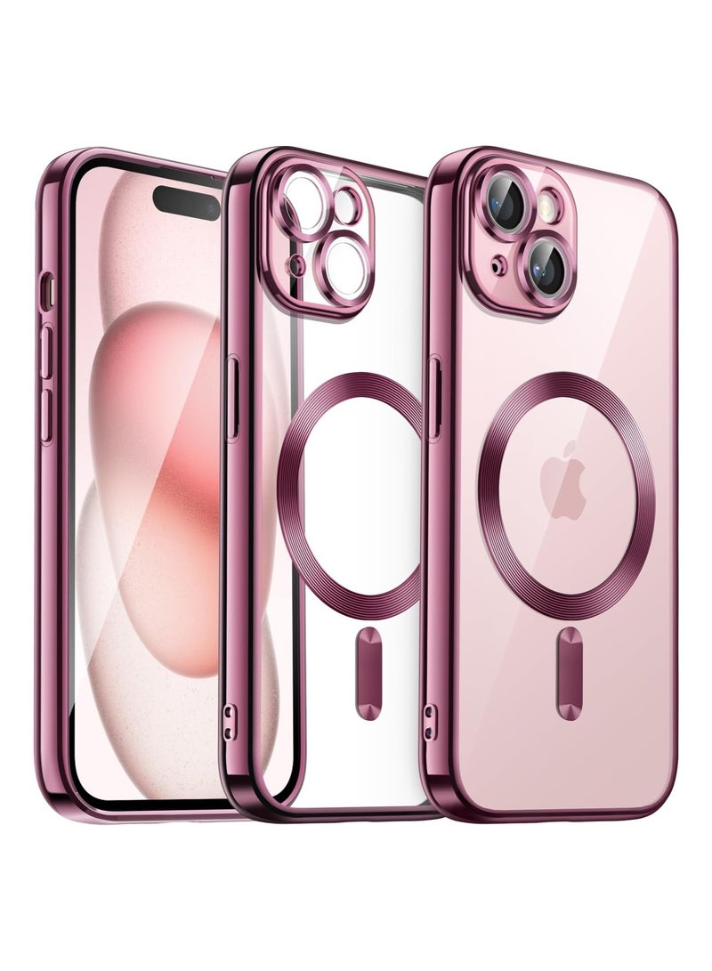 جي تيك حافظة مطلية بالكهرباء لهاتف iPhone 15 مقاس 6.1 بوصة، حماية كاملة لعدسة الكاميرا متوافقة مع الشحن اللاسلكي MagSafe، غطاء هاتف TPU ناعم مقاوم للصدمات، أحمر - Image 1