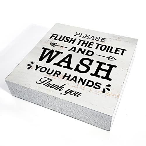 HDKY Please Flush the Toilet Wood Box Sign Home Decor Rustic Wash Your Hands Wooden Box Sign Block Plaque for Wall Tabletop Desk Home Bathroom Decoration 5" x 5" - Image 3