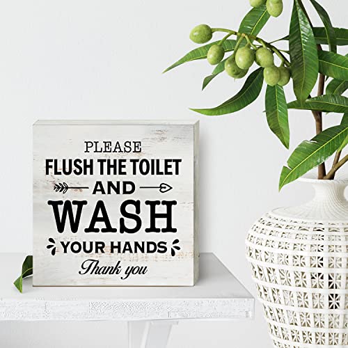 HDKY Please Flush the Toilet Wood Box Sign Home Decor Rustic Wash Your Hands Wooden Box Sign Block Plaque for Wall Tabletop Desk Home Bathroom Decoration 5" x 5" - Image 4