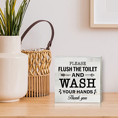 HDKY Please Flush the Toilet Wood Box Sign Home Decor Rustic Wash Your Hands Wooden Box Sign Block Plaque for Wall Tabletop Desk Home Bathroom Decoration 5" x 5" - Image 5