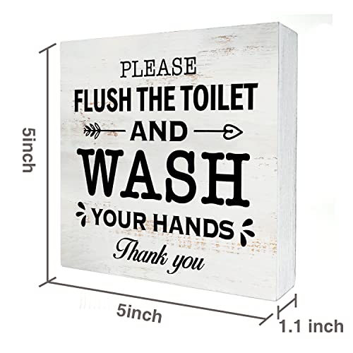 HDKY Please Flush the Toilet Wood Box Sign Home Decor Rustic Wash Your Hands Wooden Box Sign Block Plaque for Wall Tabletop Desk Home Bathroom Decoration 5" x 5" - Image 2