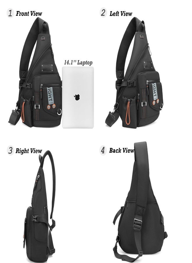NICGID Sling Bag Backpack, 13.3'' 14.1'' Laptop Bag Crossbody Shoulder Chest Backpacks Travel Outdoors for Men Women (Black-2609, 14.1-Inch) - Image 2