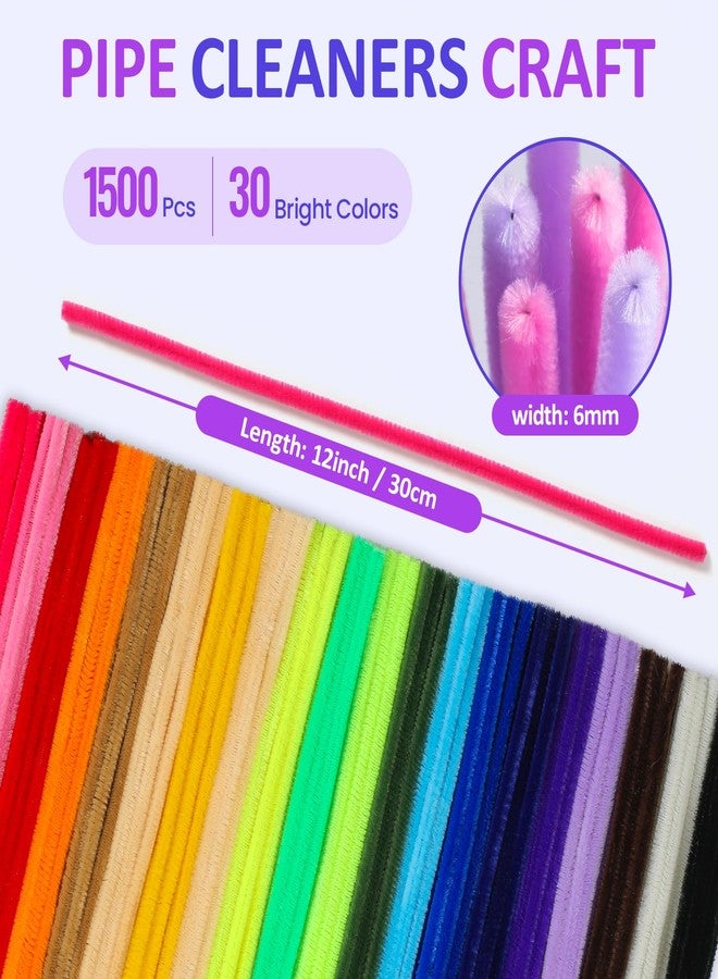 POIKSHARK 1500 PCS 30 Colors Quality Pipe Cleaners Bulk, Thick Pipe Cleaners Craft for DIY Craft Projects, Multicolored Limpia Pipas for Art Supplies & Materials, Rainbow Chenille Stems(12inch*6mm) - Image 2