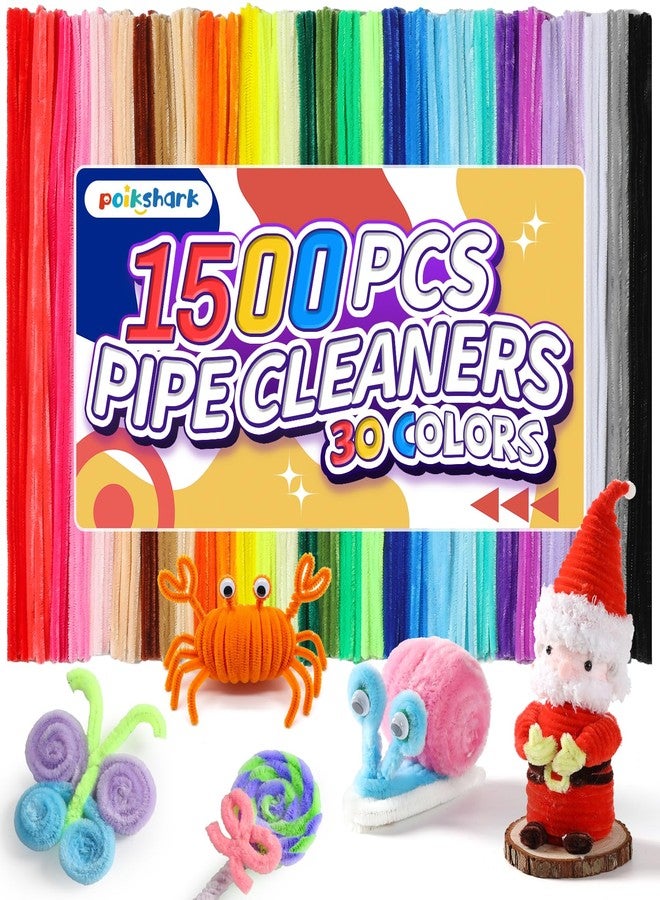 POIKSHARK 1500 PCS 30 Colors Quality Pipe Cleaners Bulk, Thick Pipe Cleaners Craft for DIY Craft Projects, Multicolored Limpia Pipas for Art Supplies & Materials, Rainbow Chenille Stems(12inch*6mm) - Image 1