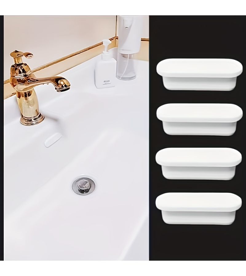 4pcs Oval Silicone Sink Hole Covers White Strip Flexible Drain Plugs For Kitchen Bathroom Bathtub - Image 1