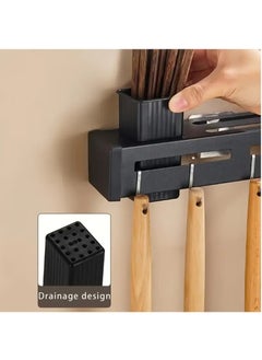 Arabest Kitchen Wall Mount Utensil Rack, Cookware Cutlery Holder Utensil Wall Organizer for Spoons, Knives, Forks, Chopsticks(Black)  - Image 2