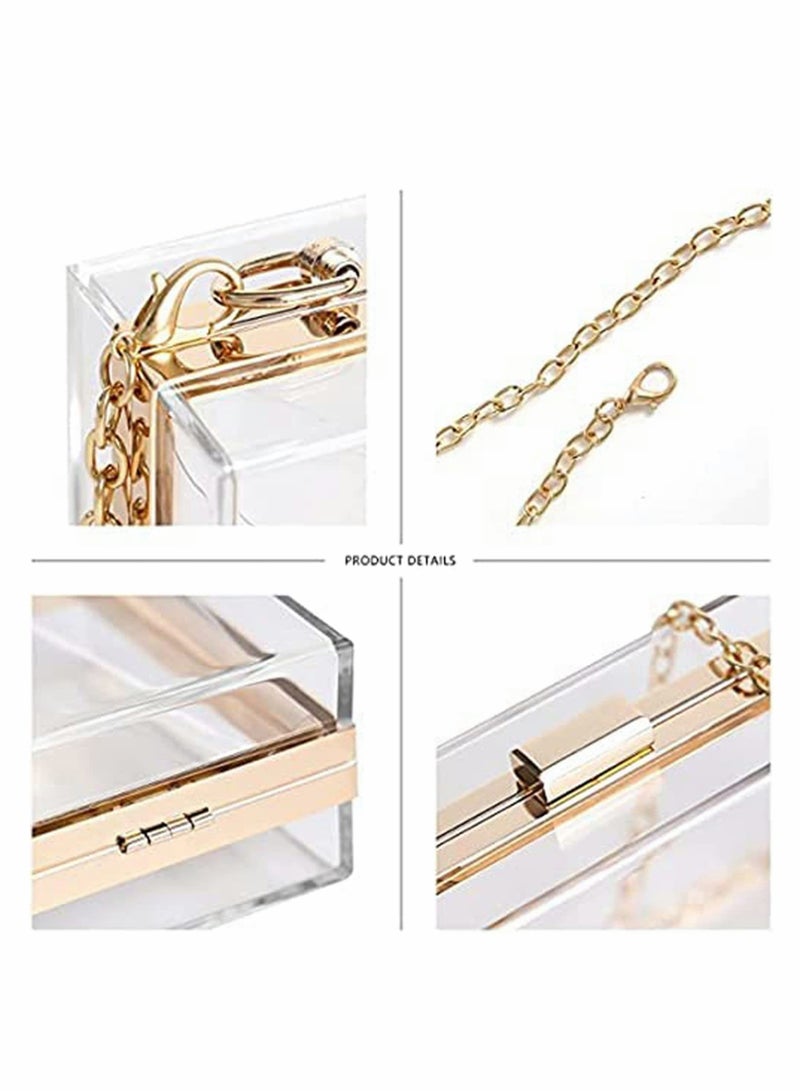 Clear Acrylic Transparent Clutch Purse with Gold Chain Strap - Elegant Shoulder Bag for Women - Image 2