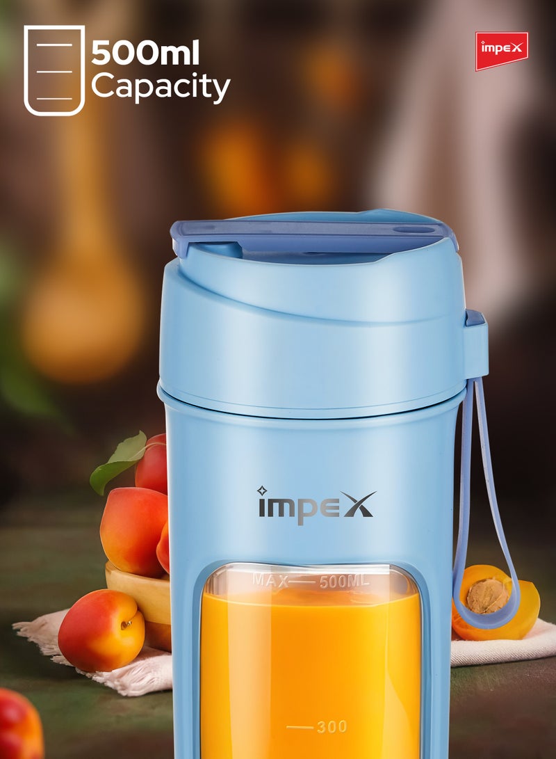 Impex Portable Blender, Type C Rechargeable Personal Size Juicer Blender, PC Unbreakable Jar, For Mixer for Fruits, Smoothies & Shakes And Crushing Ice 500 ml 50 W PBL 02 Blue - Image 5