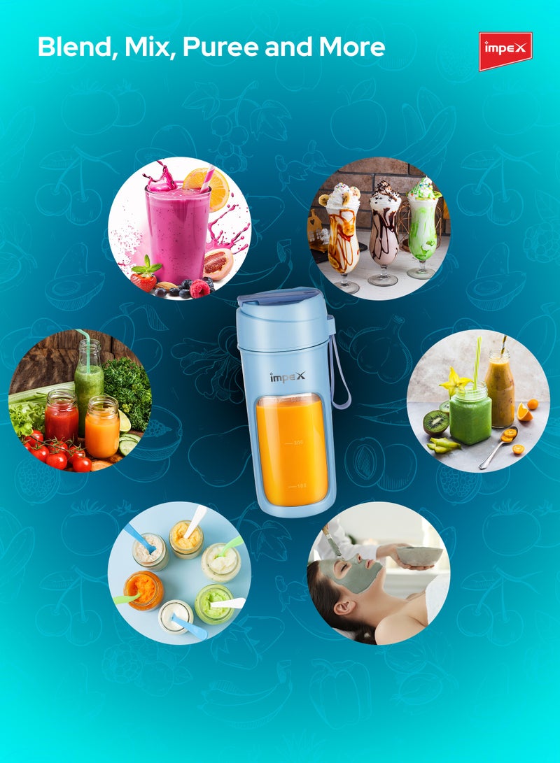 Impex Portable Blender, Type C Rechargeable Personal Size Juicer Blender, PC Unbreakable Jar, For Mixer for Fruits, Smoothies & Shakes And Crushing Ice 500 ml 50 W PBL 02 Blue - Image 3