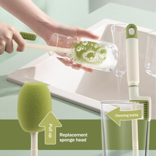 INKAJ Bottle Cup Cleaning Sponge Silicone Brush /3 in 1 Multipurpose Cleaner Tools-Long Handle for Thermos Lid Cup Cleaner Drinking Straw Brush Water Bottle/Tumbler/Glass/Mug/Drill (Pack of-1, Green) - Image 5