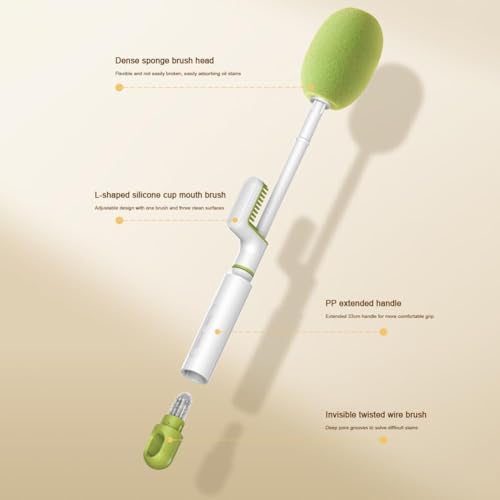 INKAJ Bottle Cup Cleaning Sponge Silicone Brush /3 in 1 Multipurpose Cleaner Tools-Long Handle for Thermos Lid Cup Cleaner Drinking Straw Brush Water Bottle/Tumbler/Glass/Mug/Drill (Pack of-1, Green) - Image 3