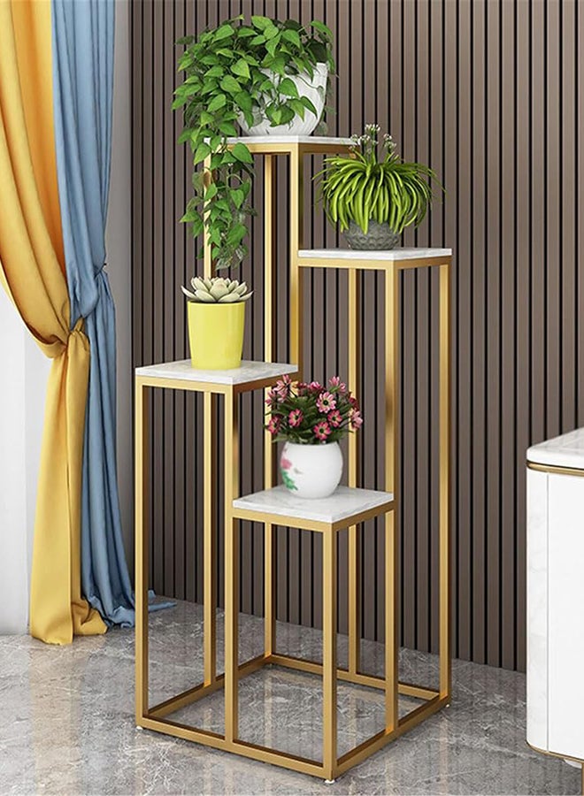 HOME TASTE Hometaste Metal And Marble Plant Stand With Modern Designs - Ideal For Indoor And Outdoor Decor,Perfect For Succulents,Potted Plants And Flower Pots (Gold Frame + White Marble)