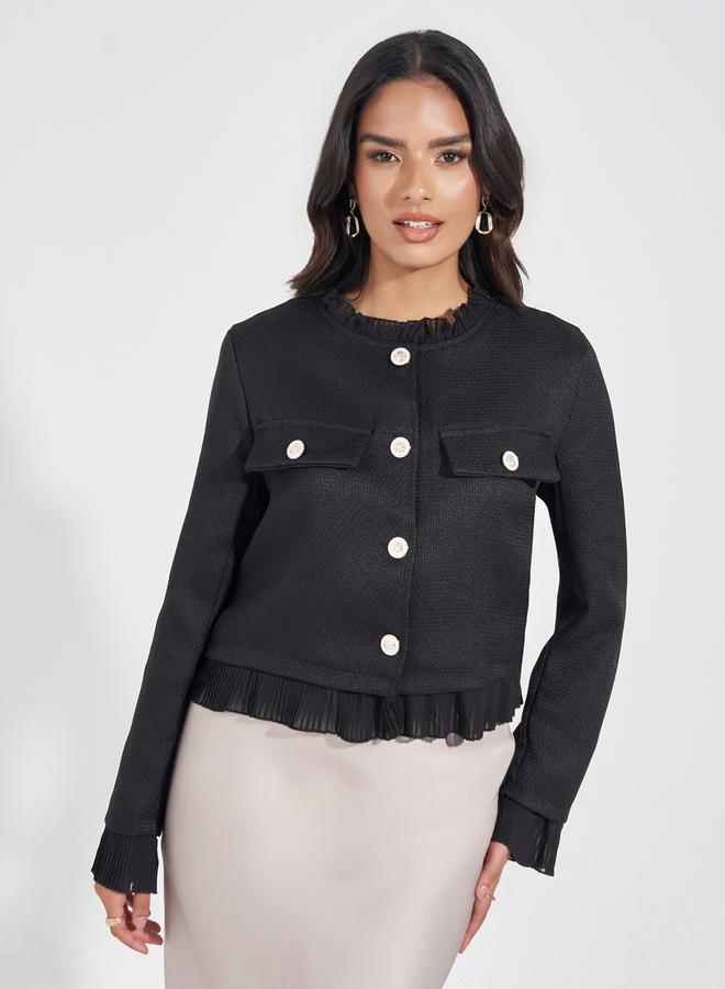 Styli Regular Fit Tweed Jacket with Woven Trim - Image 1