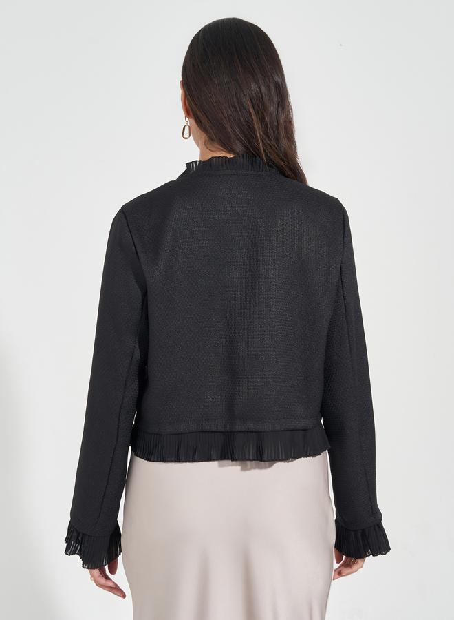 Styli Regular Fit Tweed Jacket with Woven Trim - Image 4