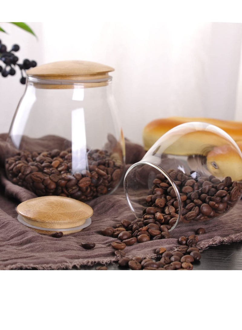 Excefore حافظة حاوية تخزين زجاجية شفافة، 400 مل/13 أونصة سائلة من حاويات تخزين الطعام الزجاجية، مع غطاء من الخيزران محكم الإغلاق، وعاء زينة دائري، مخصص للقهوة، التوابل، الحلوى، الملح، التوابل، الفلفل، السكر - Image 3