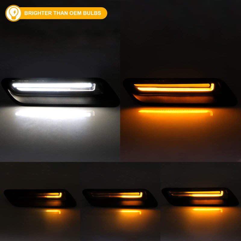 R&F Auto Smoked Sequential LED Hood Vent Lights Compatible with Ram 1500 (2010-2018) / Ram 1500 Classic (2019-2022) Hood Scoop Lamp Dynamic Indicator Turn Signal Light Bezel Driving Lamp - Image 2