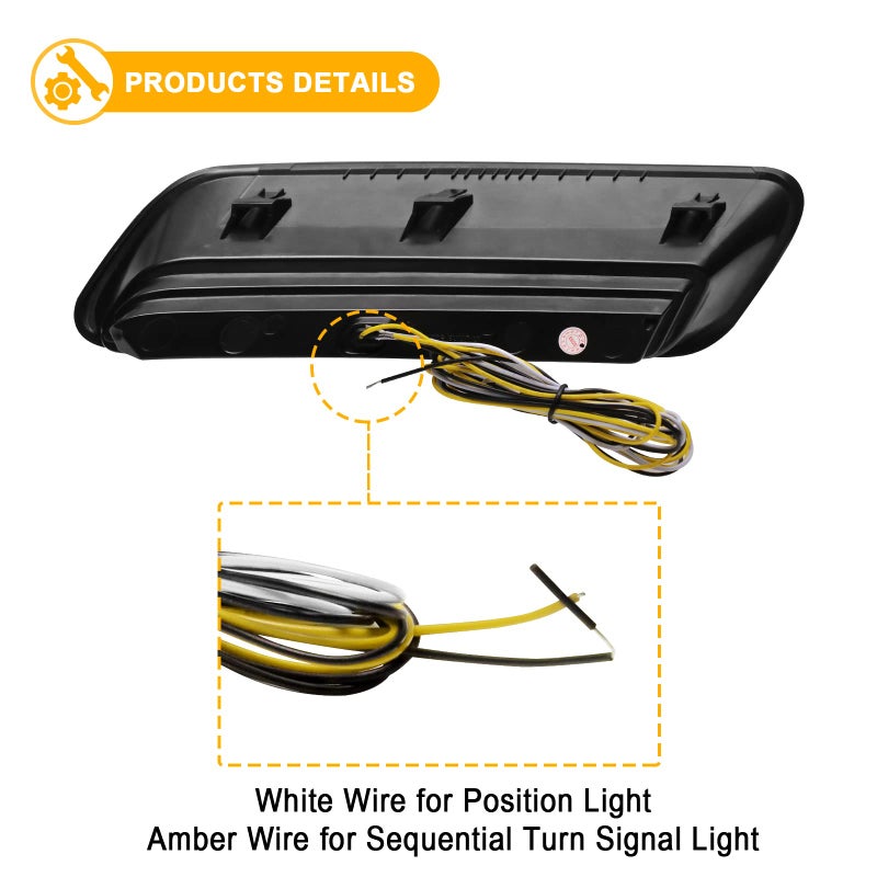 R&F Auto Smoked Sequential LED Hood Vent Lights Compatible with Ram 1500 (2010-2018) / Ram 1500 Classic (2019-2022) Hood Scoop Lamp Dynamic Indicator Turn Signal Light Bezel Driving Lamp - Image 5