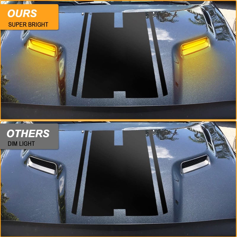 R&F Auto Smoked Sequential LED Hood Vent Lights Compatible with Ram 1500 (2010-2018) / Ram 1500 Classic (2019-2022) Hood Scoop Lamp Dynamic Indicator Turn Signal Light Bezel Driving Lamp - Image 3