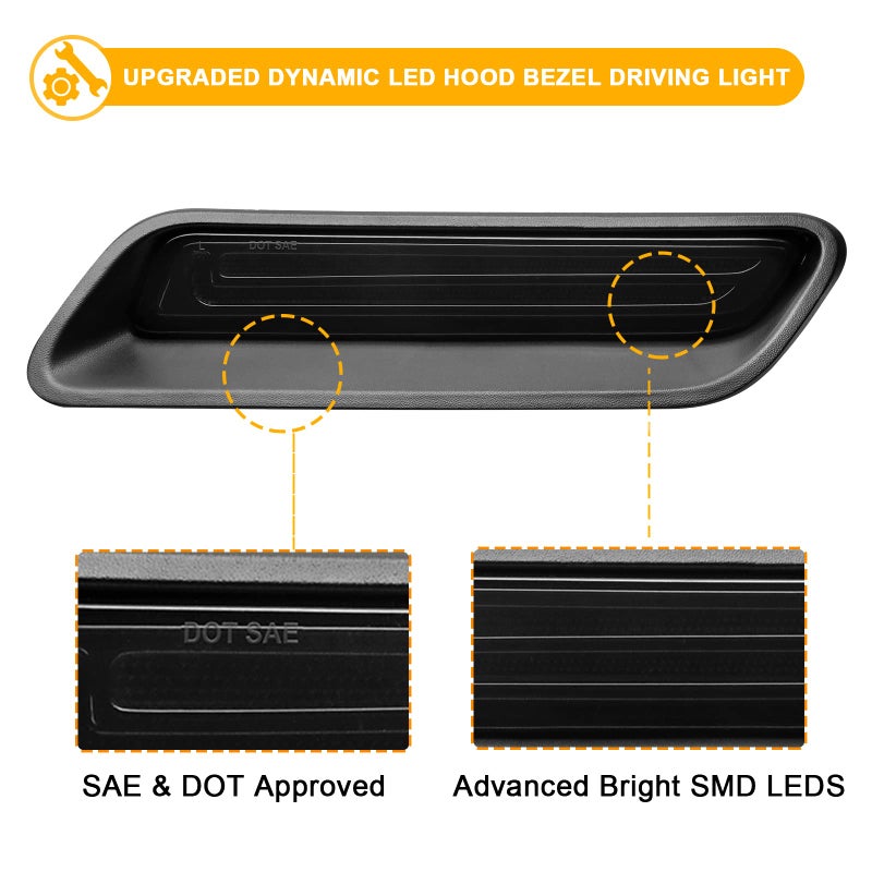 R&F Auto Smoked Sequential LED Hood Vent Lights Compatible with Ram 1500 (2010-2018) / Ram 1500 Classic (2019-2022) Hood Scoop Lamp Dynamic Indicator Turn Signal Light Bezel Driving Lamp - Image 4